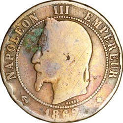 Dix centimes, tête laurée, Napoléon III, 1862, Strasbourg
