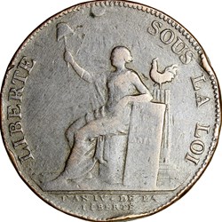 Monneron de 2 sols à la Liberté, type "qui se vend", 1792