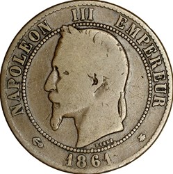 Dix centimes, tête laurée, Napoléon III, 1861, Paris