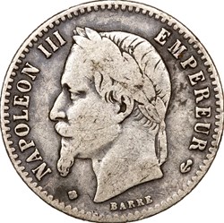 50 centimes, tête laurée, Napoléon III, 1867, BB normal, différent décalé, Strasbourg