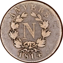 5 centimes d'Anvers à l'N, Napoléon Ier, 1814V, Anvers, atelier de Wolschot