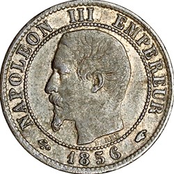 Un centime, tête nue, Napoléon III, 1856, Paris