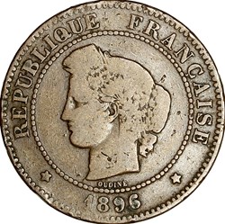 5 centimes Cérès, IIIe République, 1896, torche, Paris
