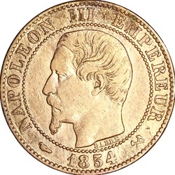 Cinq centimes, tête nue, Napoléon III, 1854, Rouen