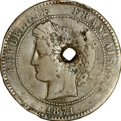 10 centimes Cérès, IIIe République, 1871, grand A, Paris