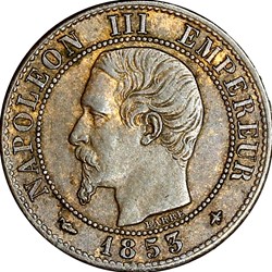 Un centime, tête nue, Napoléon III, 1853, Strasbourg