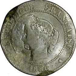 5 centimes Cérès, IIIe République, 1880, Paris
