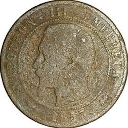 Dix centimes, tête nue, Napoléon III, 1853, Lyon