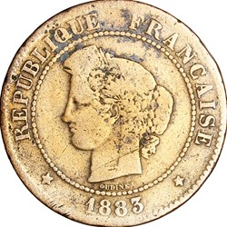 5 centimes Cérès, IIIe République, 1883, grand A, Paris