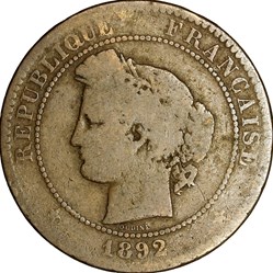 10 centimes Cérès, IIIe République, 1892, Paris