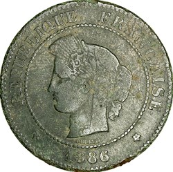 5 centimes Cérès, IIIe République, 1886, Paris