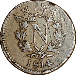 10 centimes d'Anvers au N, Napoléon Ier, 1814R, Anvers, atelier de Wolschot