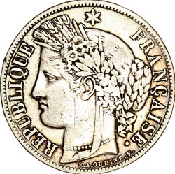 5 francs Cérès, IIe République, 1851, Paris