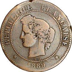 5 centimes Cérès, IIIe République, 1889, Paris