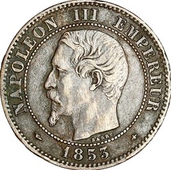 Deux centimes, tête nue, Napoléon III, 1853, Strasbourg