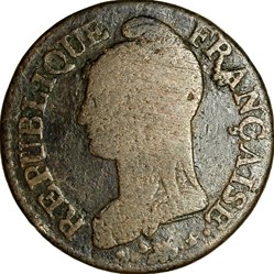 Cinq centimes Dupré, grand module, refrappage du décime, le Directoire, an 5, Strasbourg