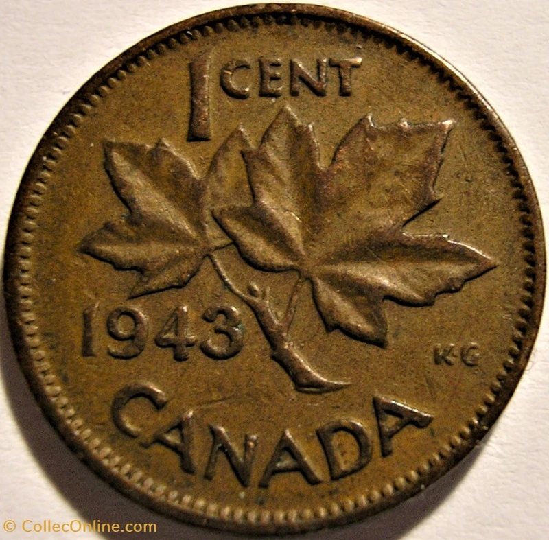 Canada 1943 1 Cent Copper Coin One Canadian Penny -  Canada