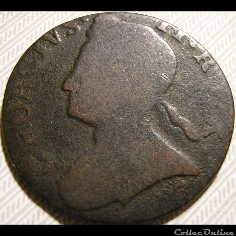 E651　1739年 1/2ペニー銅貨 ジョージ2世 イギリス領アメリカ 1739 GREAT BRITAIN UK British King GEORGE II Old Antique 1/2