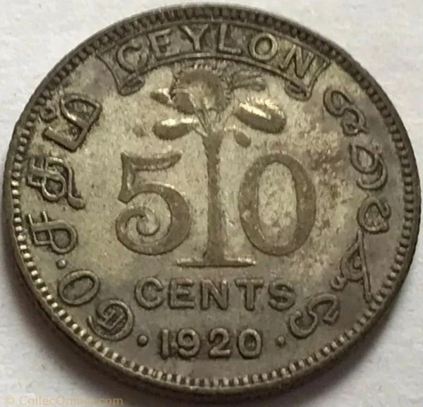 George V - 50 Cents 1920 - Ceylon, British Sri Lanka - Coins - World