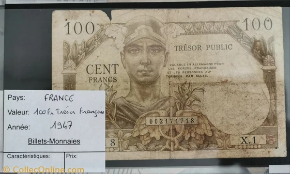 billets du tresor billet. 100 francs, france, type américain, 1945, série 4