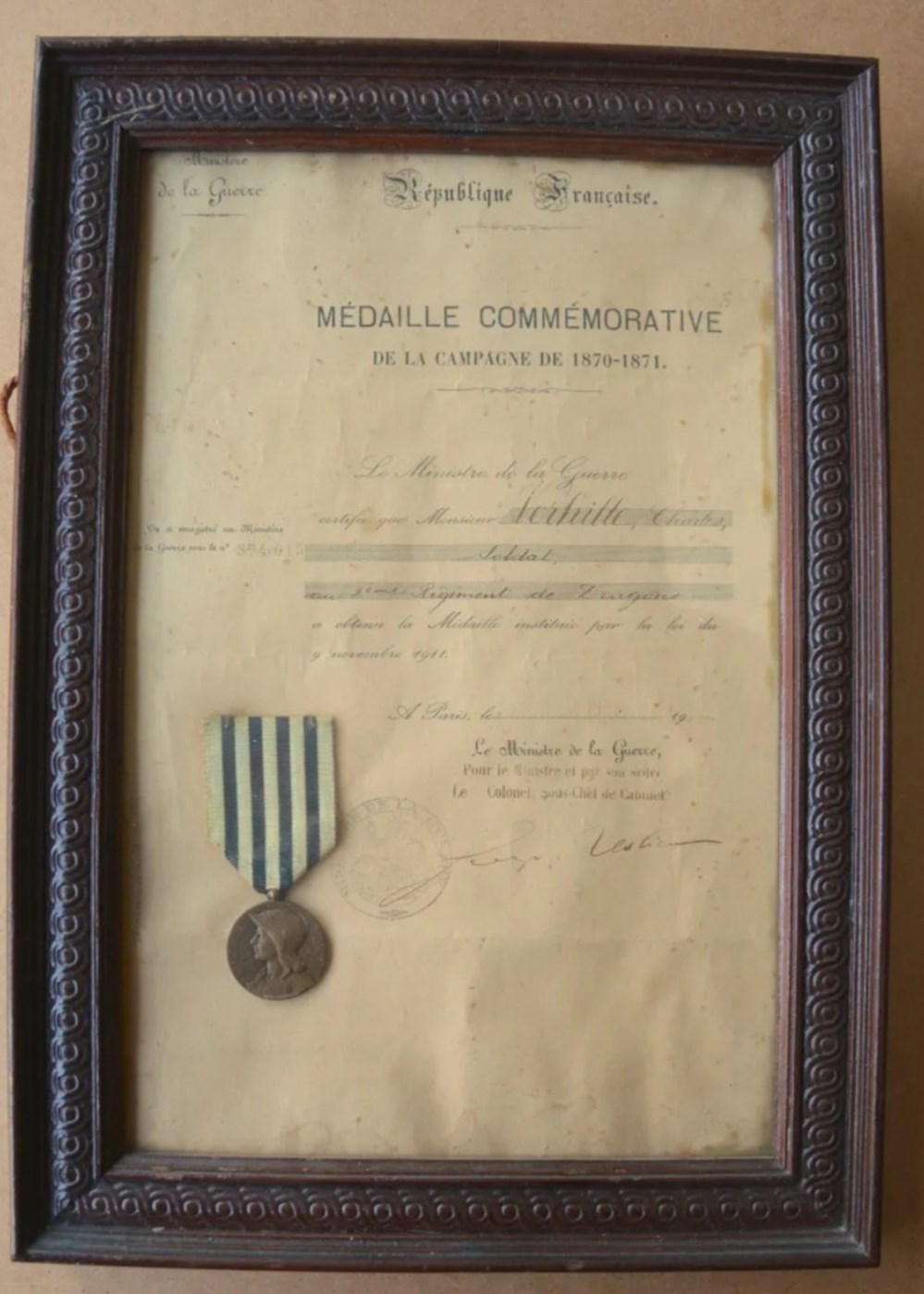 diplomes 12 medaille commemorative de la campagne de 1870 1871 n 1