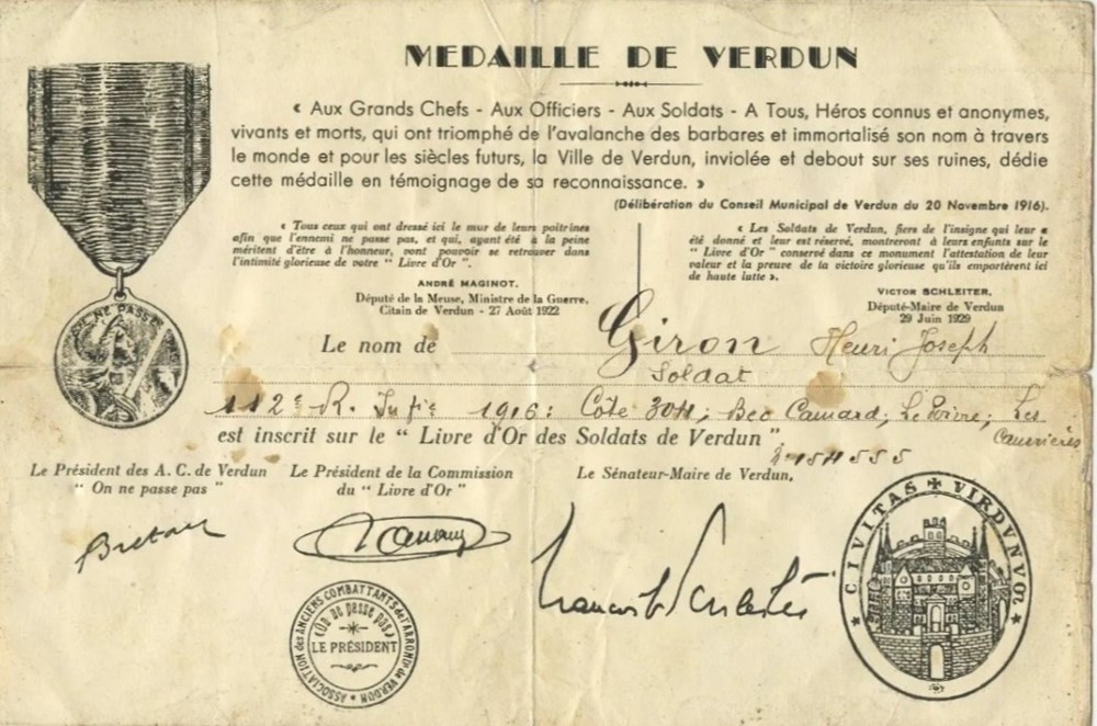 diplomes 1 medaille commemorative de la bataille de verdun n 1