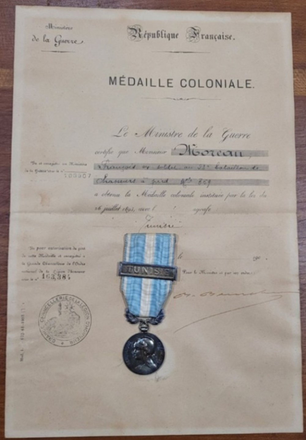 diplomes 7 medaille coloniale tunisie n 1