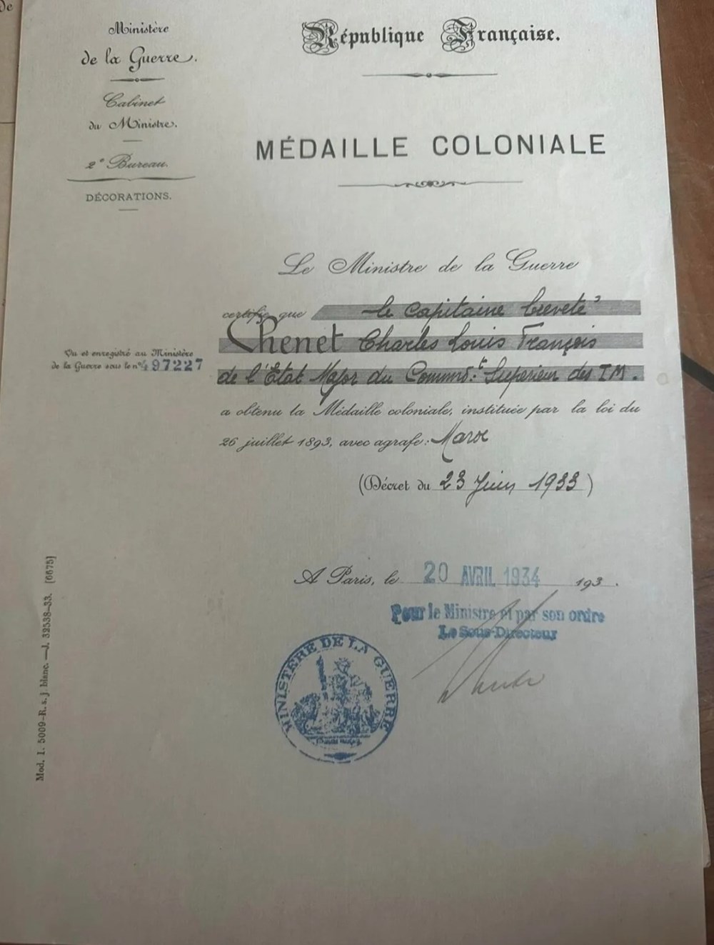 Diplômes #22 - médaille coloniale MAROC (n°3) diplomes 22 medaille coloniale maroc n 3