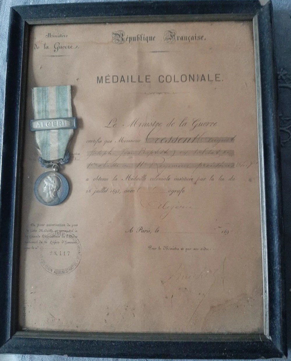 Diplômes #21 - médaille coloniale ALGERIE (n°2) diplomes 21 medaille coloniale algerie n 2
