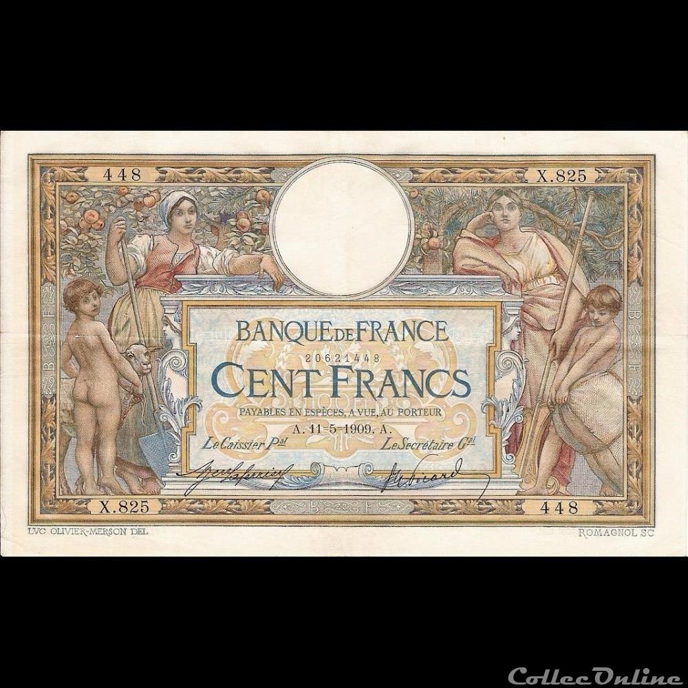 100 francs Merson - 1909 11 mai au 21 décembre 1909 Alphabets : de 825 à 1200 (376 alphabets) 25 000 billets par alphabet ( 9 400 000 billets imprimés) 188 dates différentes ...