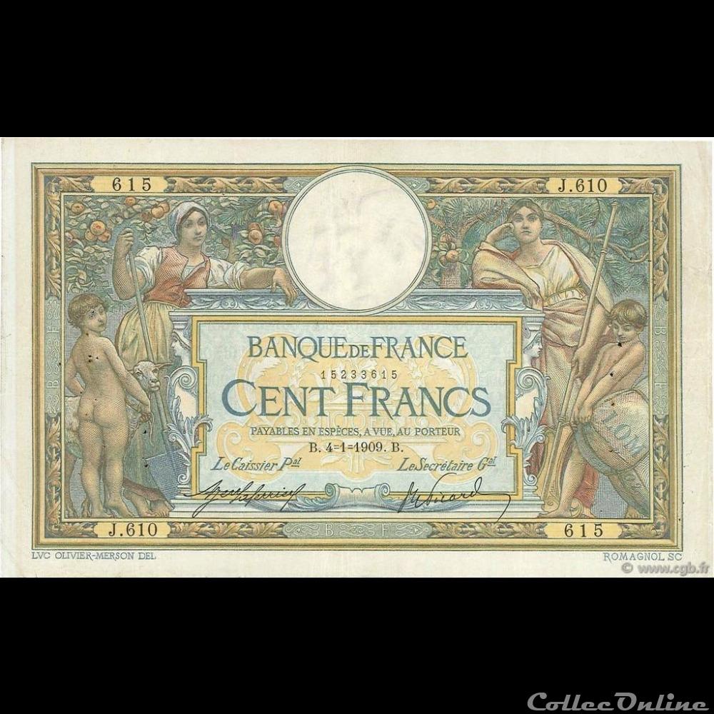 100 francs Merson - 1909 "LOM 02" ⇒ Mise à jour le : lundi 11 mars 2019 4 janvier au 10 mai 1909 Alphabets : de 609 à 824 (216 alphabets) 25 000 billets par alphabet...