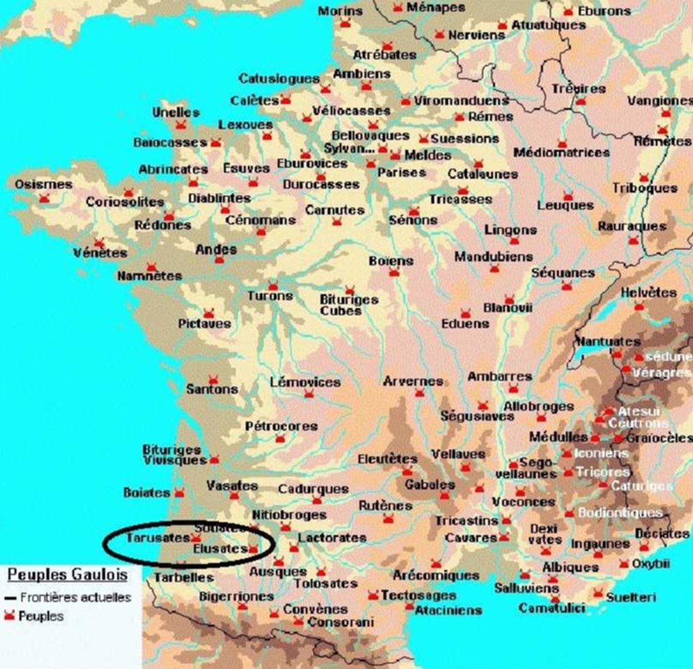 ELUSATES - TARUSATES latin : ELUSATES - Situation : GERS - Capitale : EAUZE ( ELUSA ) . latin : TARUSATES - Situation : LANDES - Capitale : AIRE SUR ADOUR (...