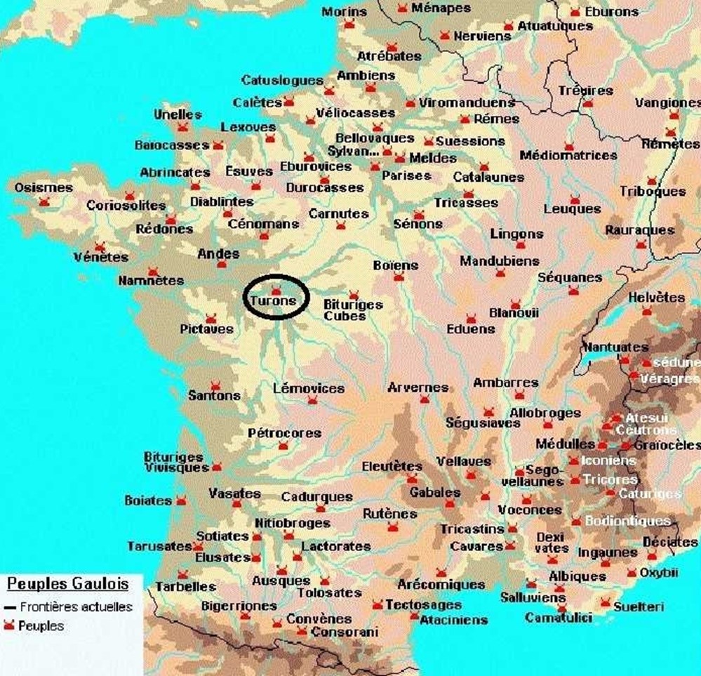 TURONS latin : TURONI étymologie : les gonflés situation : TOURAINE capitale : TOURS ( CAESARODUNUM ) GAULE CHEVELUE 