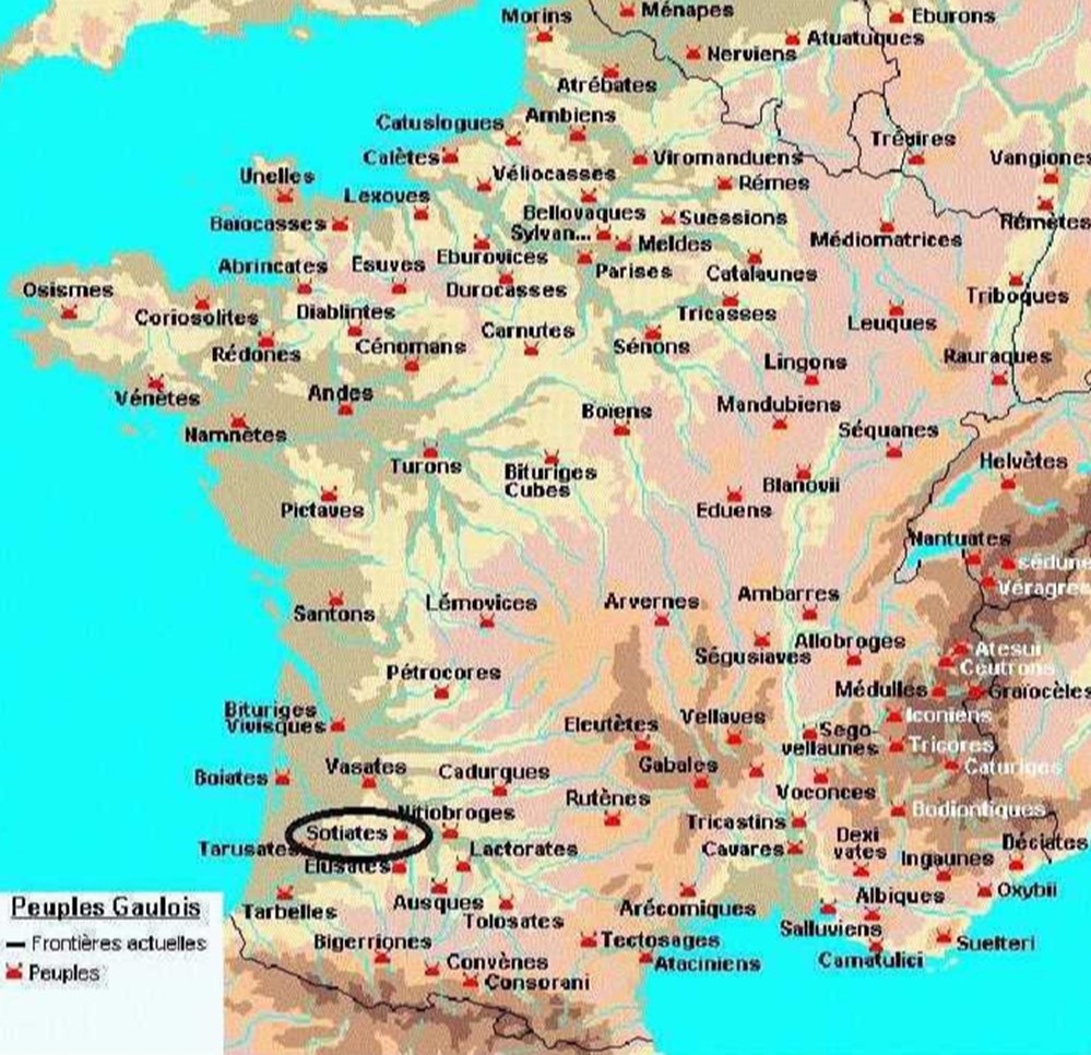 SOTIATES latin : sotiates situation : LOT et GARONNE capitale : SOS ( SOTIATUM ) GAULE AQUITAINE 