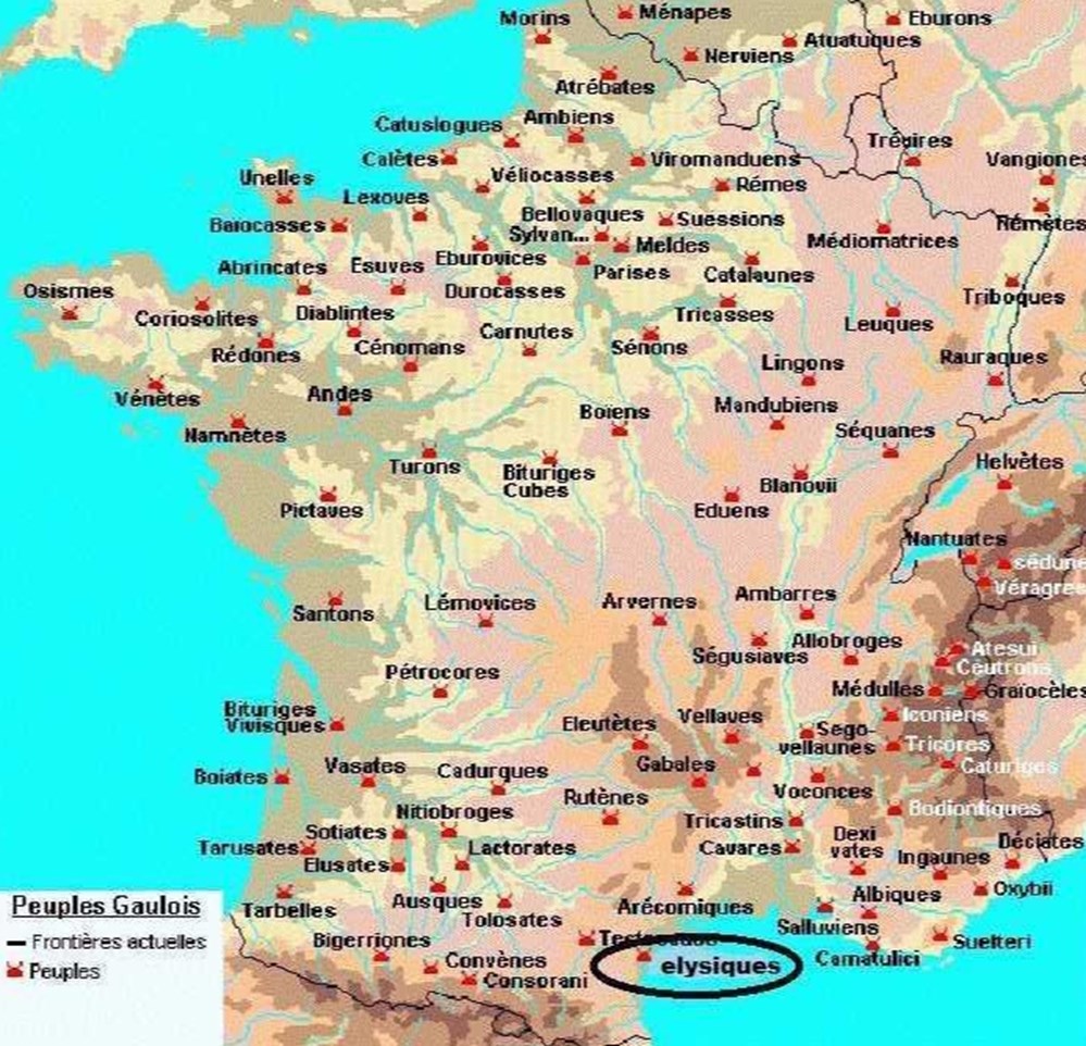 ELYSIQUES latin : ELESYCES situation : région de NARBONNE capitale : ENSERUNE GAULE NARBONNAISE ils proviendraient de la fusion de petits peuples d'origine IBERIQUE avec une population présente qui pourrait...