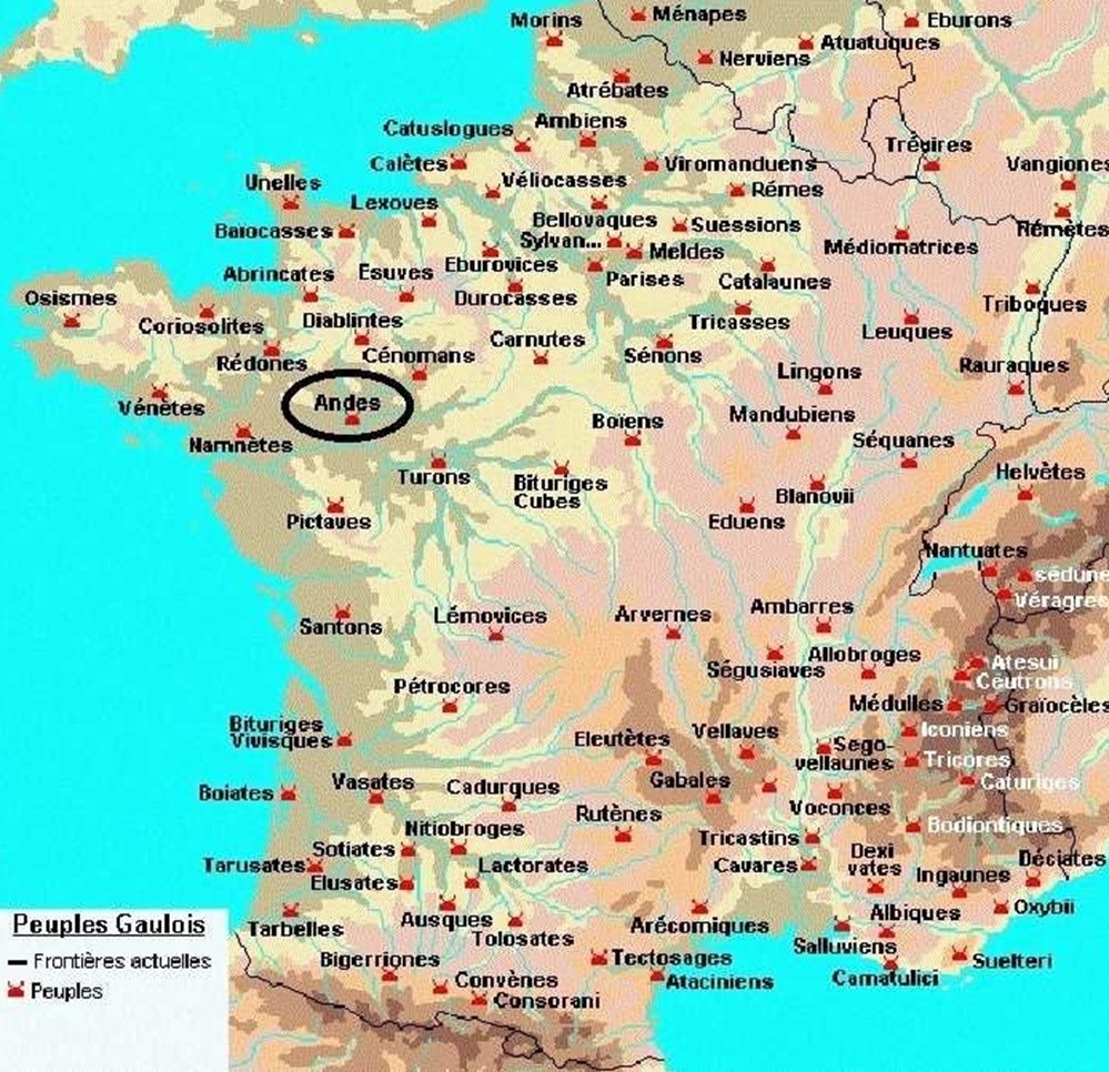 ANDECAVES latin : ANDECAVI étymologie : les grands héros ou grands guerriers situation : l'ANJOU capitale : ANGERS ( LULIOMAGUS ) en 52 avant J-C ils se rallièrent à VERCINGETORIX...