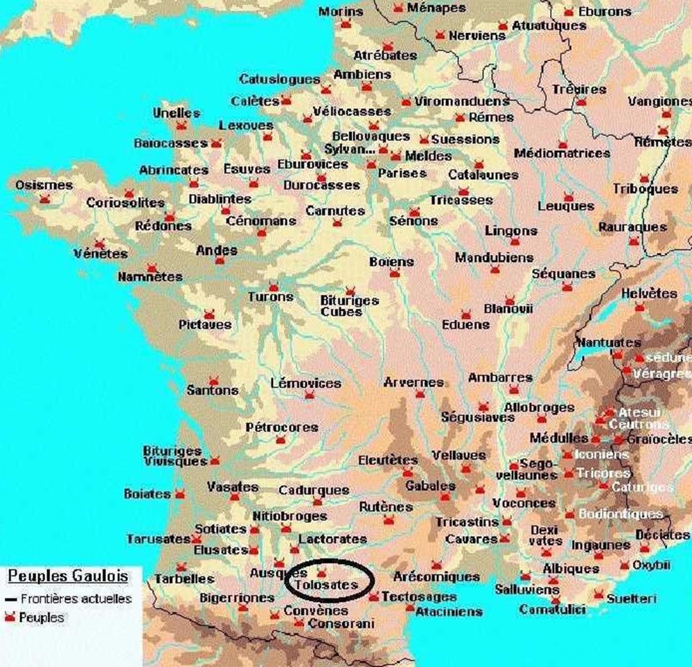 TOLOSATES latin : TOLOSATES situation : autour de TOULOUSE capitale : TOULOUSE ( TOLOSA ) GAULE AQUITAINE ( limite NARBONAISE )