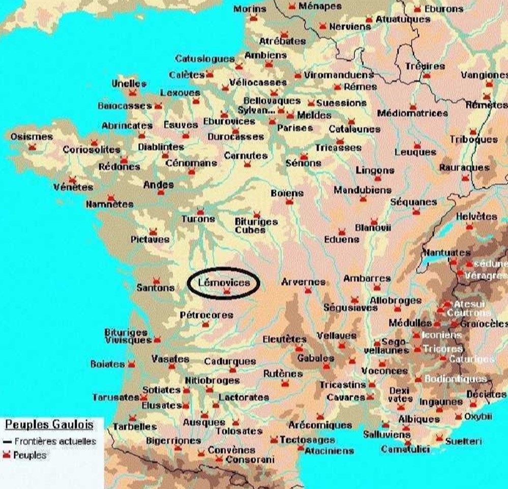 LEMOVICES latin : LEMOVICI étymologie : ceux qui vainquent par l'ORNE situation : le LIMOUSIN capitale : VILLEJOUBERT ( DUROTINCUM ) GAULE CHEVELUE CELTIQUE peuple commerçant spécialisé dans l'exportation ,...