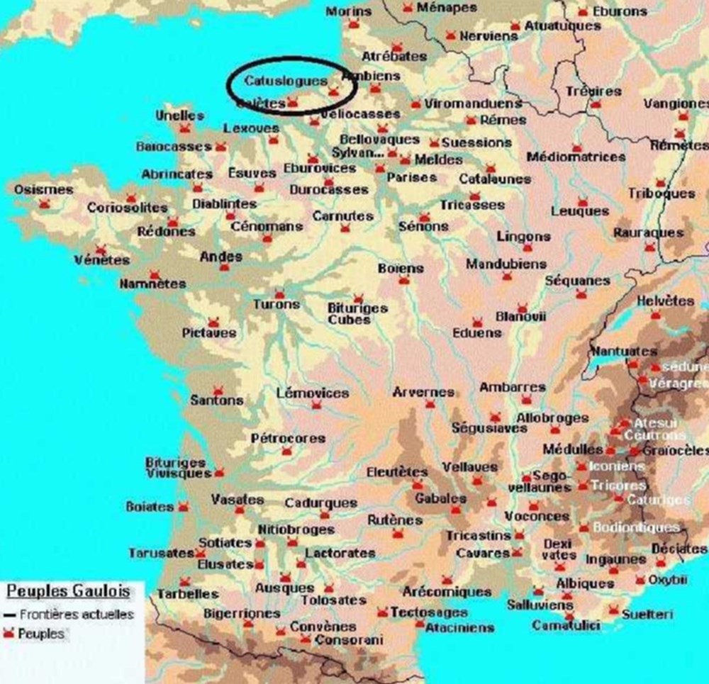 PAGUS CATUSLUGI latin : CATUSLOGI étymologie : troupe au combat situation : NORMANDIE GAULE BELGIQUE très peu de renseignement sur ce pagus à par ses monnaies .