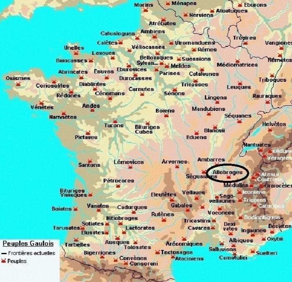 ALLOBROGES latin : ALLOBROGA étymologie : ceux qui sont d'un autre pays situation : SAVOIE et DAUPHINE capitale : VIENNE ( VIENNA ) GAULE NARBONNAISE puissant peuple il contrôlait le...