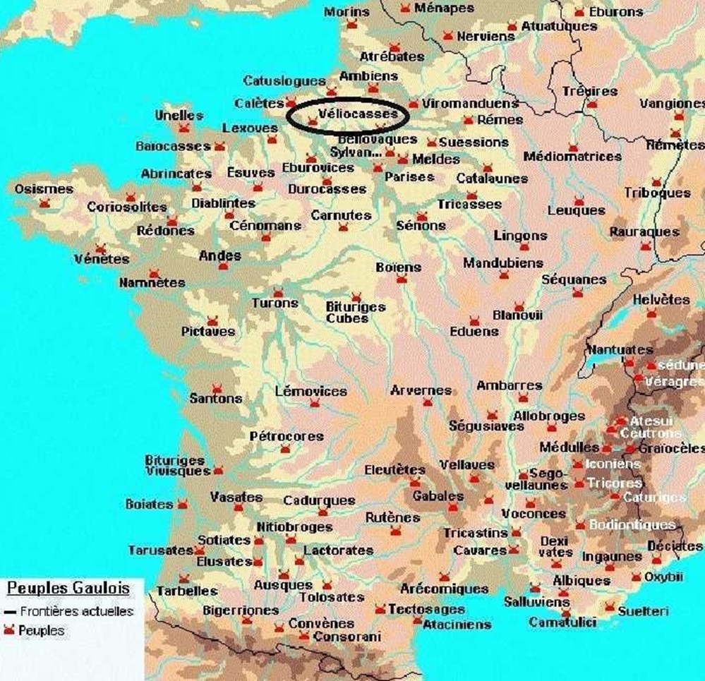 VELIOCASSES latin : VELIOCASSI étymologie : les meilleurs au combat situation : vexin NORMAND capital : ROUEN ( ROTOMAGUS ) GAULE BELGIQUE ils fourniront 3 000 hommes à l'armée de...