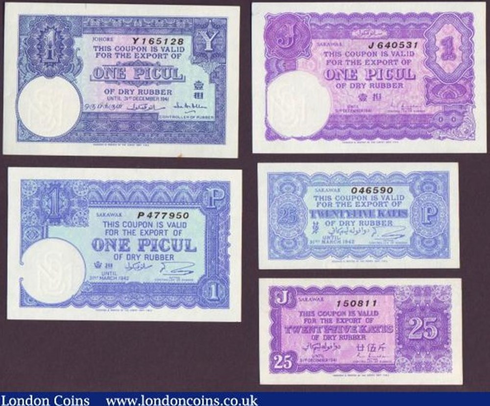 Sarawak Coupon Export Dry Rubber Sarawak Dry Rubber Export Coupons 1941 Issue. 5, 10 and 25 Kati and 1 Picul rubber coupons are included in this set from Sarawak. Though issues from Sarawak are...