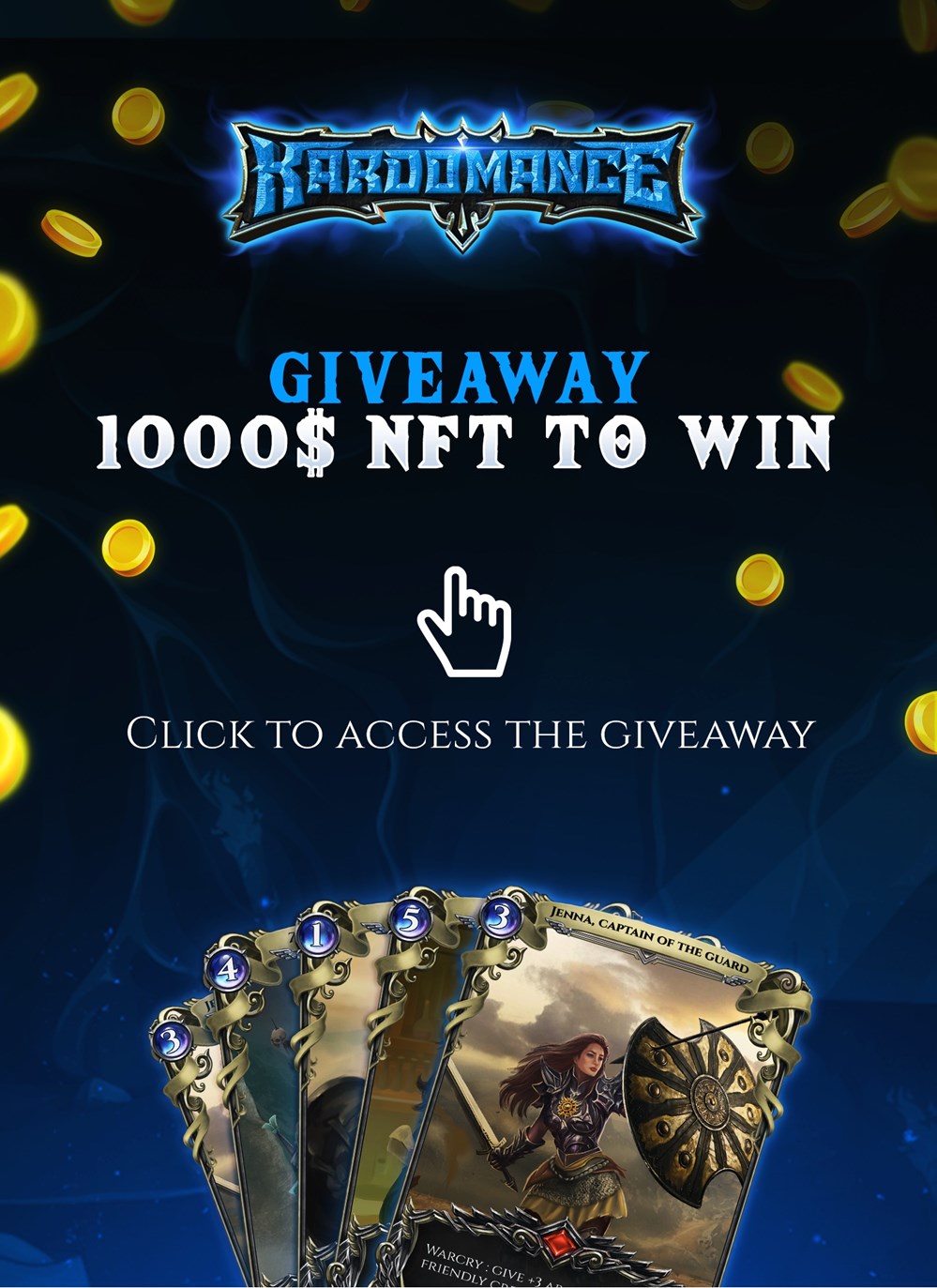 Kardomance Collection Be part of the next big card game on the Blockchain We are giving 1000$ worth of NFT (3 Legendary, 5 Epic, 10 rare and 32 common NFT) https://gleam.io/xTXw1/1000-of-nft-to-win-...