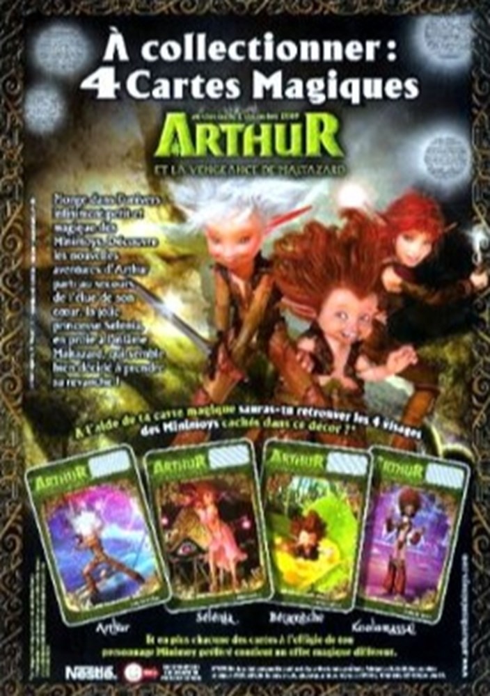 TCG - Artur et les minimoys - Nestlé 2008 Série de 4 cartes holographiques distribuées par Nestlé en 2008