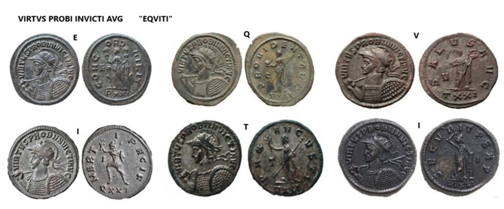 Series of Probus A/EQVITI For the emperor Probus , the word 'AEQVITI ' appears on four series of antoniniani , struck by the mints of Rome and Ticinum in the years 280-282. Rome...