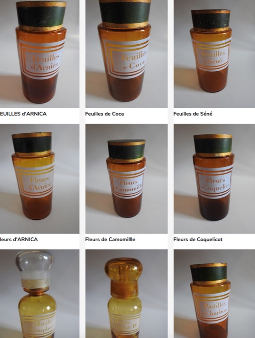 Verre ambré : Flacons et Pots divers Verre ambré : Flacons et Pots divers
