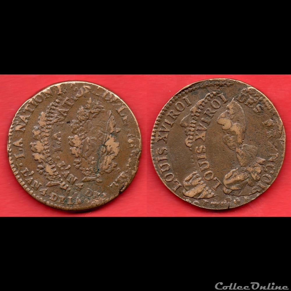 Monnaie de 2 sols Louis XVI révolution Monnaie de 2 sols Louis XVI révolution