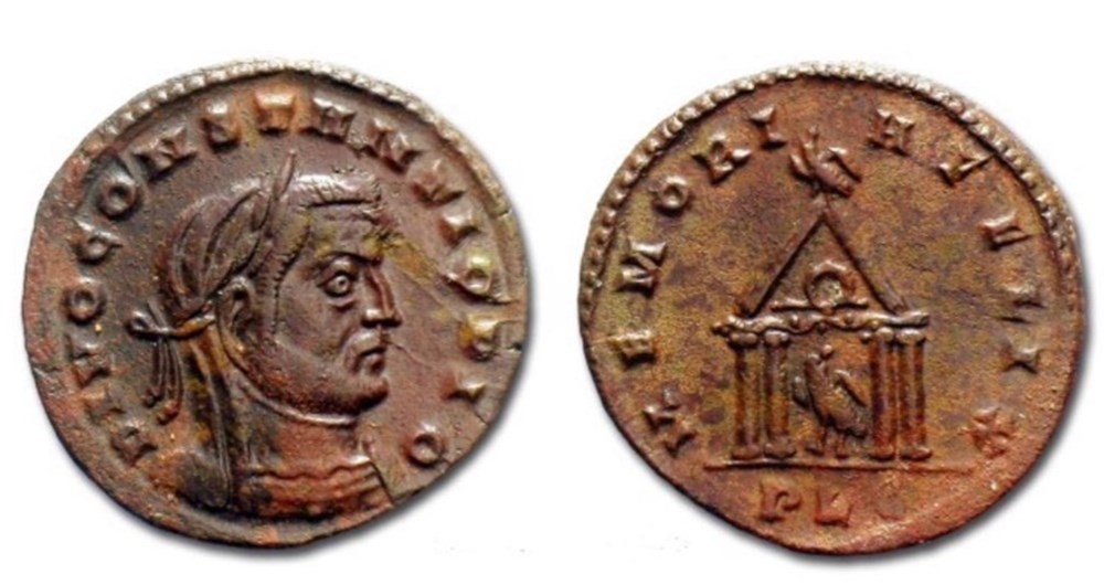  Coins struck in Lugdunum by Constantine I in the name of deified Constantius I. 