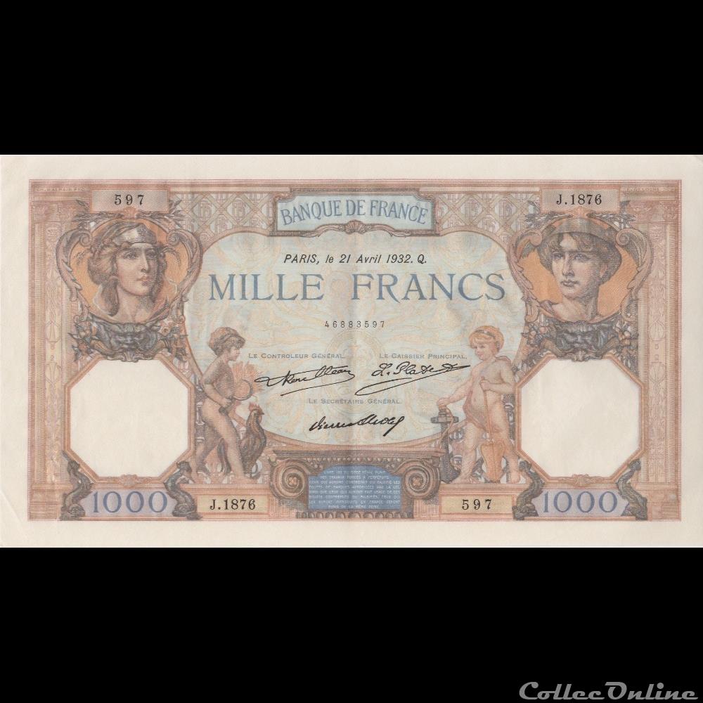 F37 (1000 FRANCS CERES & MERCURE Type 1927) 1000 FRANCS CERES ET MERCURE Type 1927 Du 11 Février 1927 au 30 Juin 1937 Alphabets de 25 000 billets. Format; 130X235mm