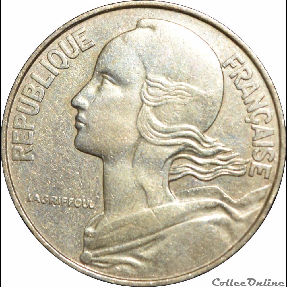 Monnaies Cinquième République (1958 - 2001) Centimes Epi , Centimes Marianne , Francs Semeuse , Francs République , Francs Mathieu , Francs Mont Saint-Michel et Commémoratifs . 